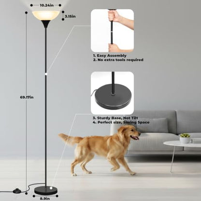 LALISU Floor Lamp, Standing Lamps with Glass Shade, Led Floor Lamp Remote - color: Black and Glass