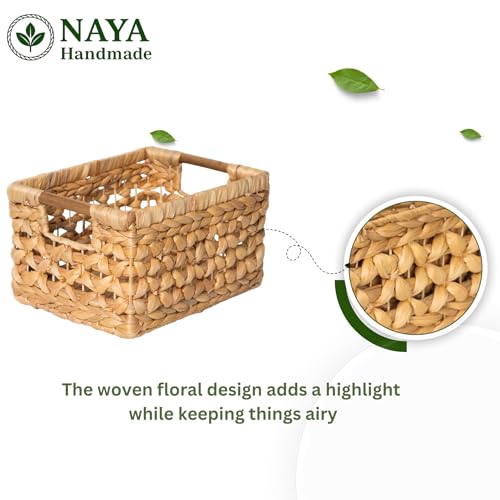 NAYA Set of 3M (11.6"x8,9"x6,9") Water Hyacinth Shelf Storage Baskets - size: Set 3 Medium