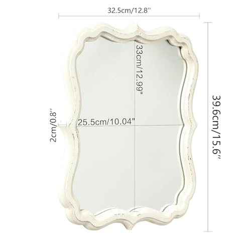 Rustic White Small Scalloped Mirror 12" x 15" - color: Rectangular, White, 12.8 X 15.6