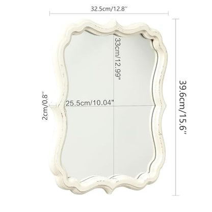 Rustic White Small Scalloped Mirror 12" x 15" - color: Rectangular, White, 12.8 X 15.6