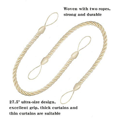 BEL AVENIR Curtain Tiebacks Ropes Tie-Backs,Handmade Holdbacks(Beige,2P) - color: Beige, size: 2pack
