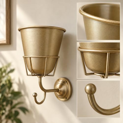 Gold Metal Wall Mounted Flower Vase for Faux & Fresh-Cut Flowers