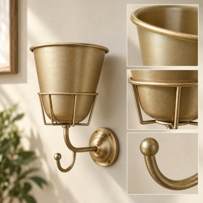 Gold Metal Wall Mounted Flower Vase for Faux & Fresh-Cut Flowers