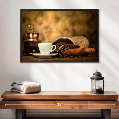 ElephantStock Rustic Coffee Wall Art - Horizontal Framed Canvas - 1-Piece Living Room Wall Decor - Photography Photographic Canvas Print - White and Brown Decor for Wall - 25" X 17" - color: Rustic Coffee Wall Art Canvas Floating Frame Single Piece, size: