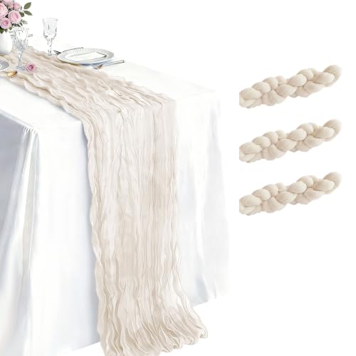 3 Pack Ivory Cheesecloth Table Runner 21 x 120 Inch Boho Gauze Sheer Table Runner 10FT Long for Wedding Baby Shower Bridal Shower Easter Holiday Birthday Home Decor - color: Ivory, size: 21"×120“-3pcs