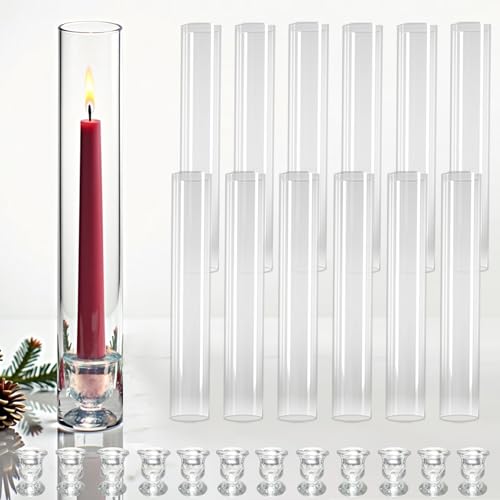 12 Pack Clear Glass Hurricane Candle Holders 14 Inch Tall