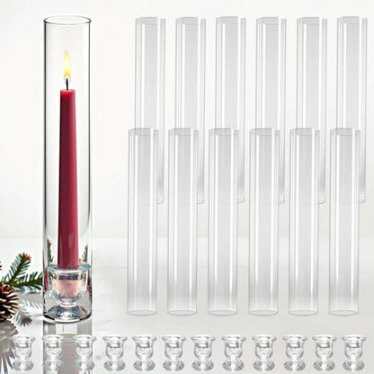 12 Pack Clear Glass Hurricane Candle Holders 14 Inch Tall