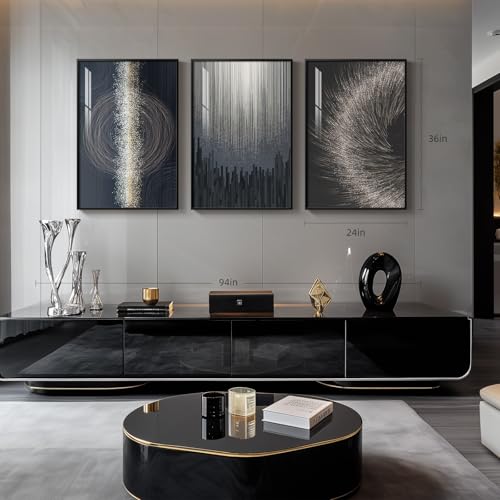 Large Black Silver Abstract Wall Art for Living Room, 3 Piece 24x36 In - color: Silver Galaxy Lines, size: 24" W x 36" H x 3 pieces