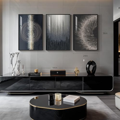 Large Black Silver Abstract Wall Art for Living Room, 3 Piece 24x36 In - color: Silver Galaxy Lines, size: 24" W x 36" H x 3 pieces