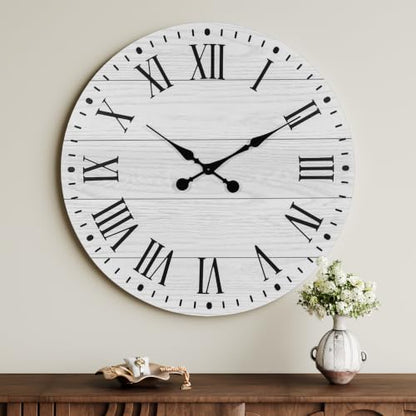Large Wall Clock with Roman Numeral, 28” Shiplap Farmhouse Clock - color: White, size: 28 Inch