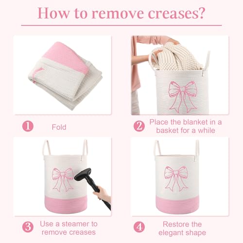 Honeydak Pink Bow Cotton Rope Laundry Basket Hamper, Bowknot - style: Bowknot