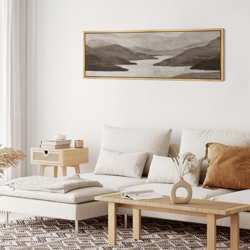 MUDECOR Large Framed Canvas Print Wall Art Monochrome Mountain Serenity Minimalist Landscape Illustrations Antique Retro Fine Art Illustrations Decorative Colorful for Bedroom - 60"x20" - color: A06-2402-na03, size: 60"L x 20"W
