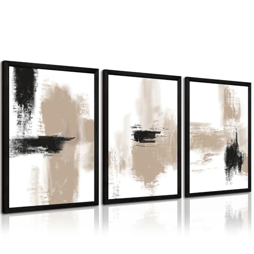 Joocrise Beige Abstract Wall Art Painting Set of 3 Neutral Canvas Wall Art Prints Black Beige Modern Wall Decor Minimalist Art Pictures Abstract Modern Artwork for Room Bedroom 16x24 Inch Unframed - color: Beige Abstract Art Prints, size: 24"L x 16"W