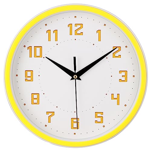 Topkey Silent Round Wall Clock Kitchen 9 Inch Modern Style Non-Ticking Decorative Bedroom Office Study Room Kitchen Wall Clock- Lemon Yellow - color: Lemon Yellow