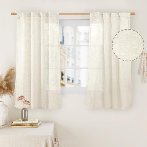 LAMIT Semi Sheer 48 Inch Linen Curtains for Cafe 2 Panel 34 x 48 Inch - color: Natural, size: 34"W x 48"L (Pack of 2)