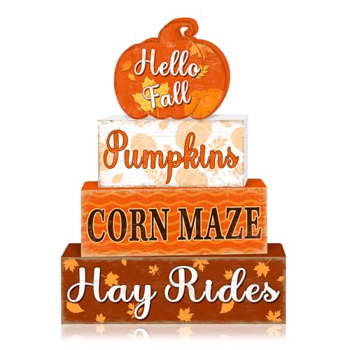 Britimes Fall Thanksgiving Pumpkin Tiered Tray Decor Set, 4 Pack, Wooden - color: Orange Pumpkin