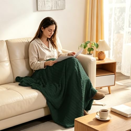 NTBAY Cotton Oversized Cable Knit Throw Blanket, 60 x 80, Dark Green - color: Dark Green, size: Twin(60"x80")