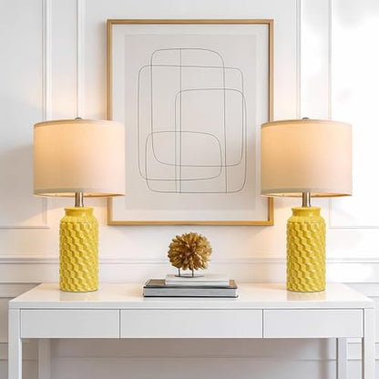 USumkky 20.5" Ceramic Table Lamps Set of 2 - Modern Farmhouse & Boho Style, Bedside Nightstand Lamps for Bedroom, Living Room End Table Lamps, Small Desk Lamp(Yellow) - color: 20.5" Yellow