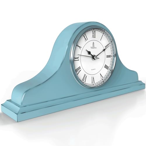 Mantel Clock for Fireplace, Teal Wooden Farmhouse Silent Mantle Clock - color: Teal
