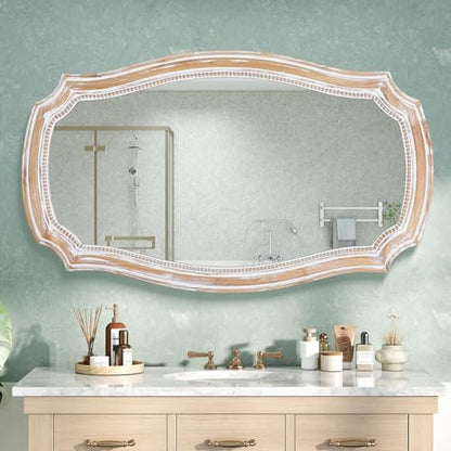 36x24 Inch Scalloped Wall Mirror, Rustic Farmhouse Wood Frame Mirrors - color: C - 36"l X 24"w