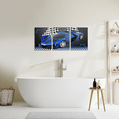 Feelyou Race Car Wall Art 12" x 16" x 3 - color: Blue White Black