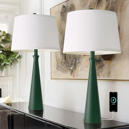 Oneach 25.75" Modern Table Lamp for Bedroom Set of 2, USB C Port, Green - color: Green