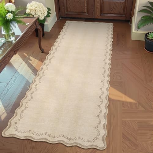 GarveeHome 2x6 Scalloped Washable Runner Rug Non Slip Hallway Kitchen Rug - color: Jute, size: 2' x 6' (Rectangular)