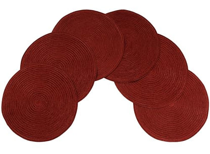 Eden Woven Braided Velvet Table Placemats 15 Inches Round Set of 6 Non-Slip Dining & Kitchen Table Mats Burgundy - color: Burgundy