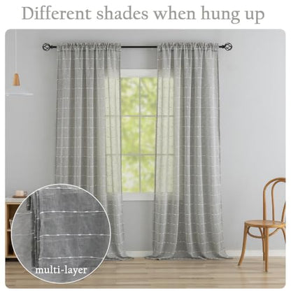 Grey Sheer Curtains 63 Inches for Living Room Faux Linen 2 Panels - color: Grey, size: 52"W x 63"L (Pack of 2)