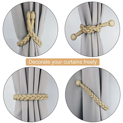 Magnetic Soft Curtain Tiebacks Rope Cotton Window Curtain Holdbacks Porlau - color: Dark Beige, size: 6 Pack