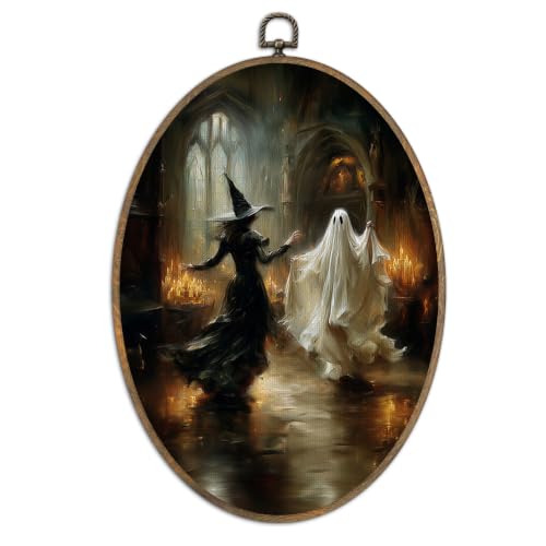 SHQIEUDH Halloween Witchy Ghost Dancing Oval Wall Art 8.6x11.4In - color: halloween-04