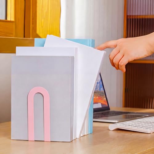 Chunful 6 Pcs Pink Metal BookEnds Shelves, 5.5 x 3.75 x 2.25 in - color: Pink, size: 5.5*3.75*2.25inch