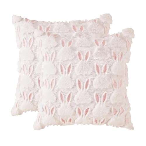 NAPEAL Easter Throw Pillow Covers 18x18 inch Velvet Embroidered Decorations Pink Rabbit Bunny Soft Plush Faux Fur Bedroom Sofa Holiday Festival Home Decor Baby Girl(Pink Bunnies,18" x 18" (Pack of 2)) - color: Pinkmultiple Bunnies, size: 18" x 18" (Pack o