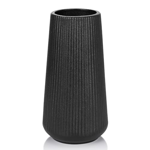 Matte Black Ceramic Vase, GUKJOB Small Cute Flower Vase for Pampas Grass, Home, Living Room, Dining Table, Farmhouse, Office Decor, Bedroom, Table, and Kitchen Shelf (Matte Black) - color: Small Matte Black - 1pc
