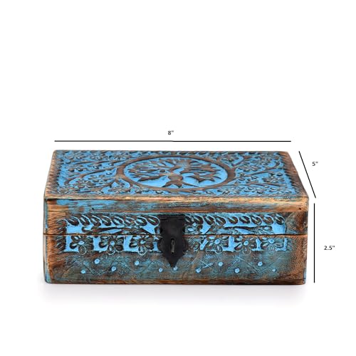 |Wooden Jewelry Box, Tarot Box, Celestial Home Decor, Witch Box, Tree of Life, Trinket Box |Size- 8" x 5" x 2.5",| Decorative Storage Bin