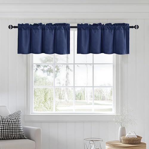 JIUZHEN Navy Blue Valance Curtains for Window 2 Panel, 42 x 18 Inches - color: Navy Blue, size: 42"W x 18"L (Pack of 2)