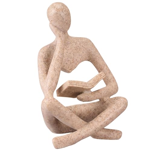 Yinkin Reading Thinker Statue, Abstract Art Thinker Sculptures Figurine, Modern Aesthetic Figurine Decoration for Home Living Room Bedroom Office Shelf Table Desk Bookshelf Decor(Sandstone) - color: Sandstone