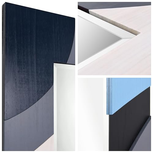 Empire Art Direct Blue Waves Hand Made Solid Paulownia Wood Beveled Leaner Mirror, Ready to Hang, Living Room, Bedroom & Office, 78.8"x39.4"x1.6" - style: Blue Waves