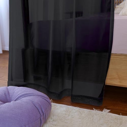 Linentalks Black Canopy Bed Curtains - 8 Panels Set with Tiebacks, Easy Open & Close Tabs, Quick Install for 4 Poster Bed or Queen Bed Frames, Romantic Touch for Bedrooms, Canopy Bed Curtains Queen - color: Black