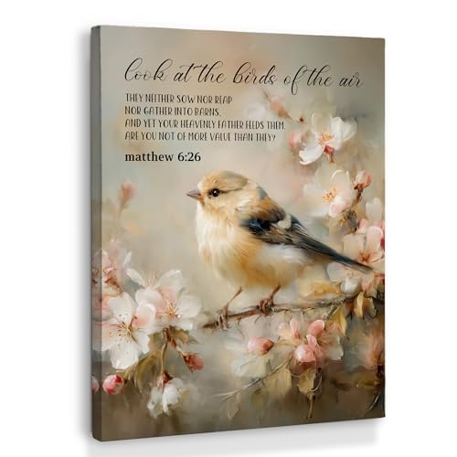 XINCEYWJ Christian Bird Floral Wall Art Decor, Bible Verse Scripture Canvas Art Prints Framed, Floral Bird Religious Pictures Wall Decorations for Home Bedroom Living Room Church, 11x14 Inches - color: christian bird-2