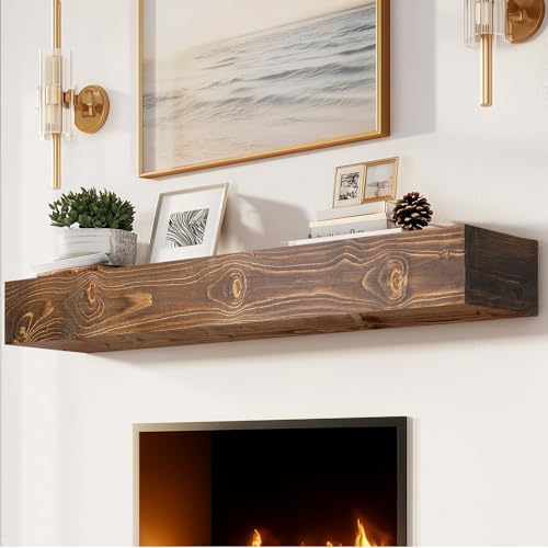 56x8x5in Pine Wood Fireplace Mantel Shelf, Weathered Brown - color: Weathered Brown, size: 56x5x8-hollow