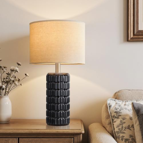 Seealle 23" Modern Ceramic Table Lamps Set of 2, Lamps for Bedroom, Black - color: Black