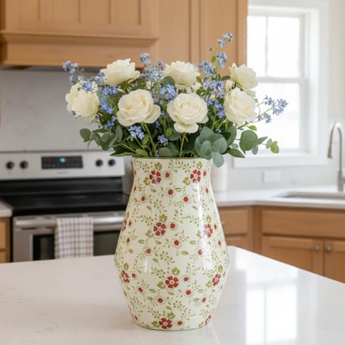 Green Chinoiserie Ceramic Vase, 11 Inch Tall - color: Green, size: 11 inch