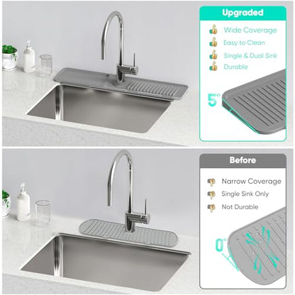 24'' Longer Faucet Mat for Kitchen Sink Splash Guard Drain Mat Behind Fauce - color: Gray, size: 24" x 5.5"