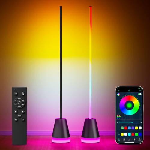Keepsmile Smart RGB LED Corner Floor Lamp,Bright Tall Standing Lamps with APP and Remote,Modern Floor Lamp with Music Sync and 16 Million Colors, Ambient Lighting for Living Room Matte Black 2 Pack - color: Matte Black