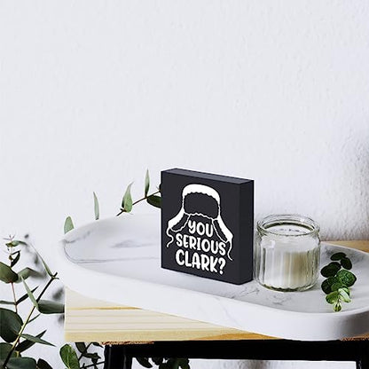 Funny Christmas Wooden Box Sign Plaque You Serious Clark Black Wood Box Sign Rustic Art Home Shelf Desk Decor 5 x 5 x 1 Inches - color: Merry Christmas28