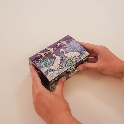 February Mountain Mother of Pearl Small Jewelry Ring Box - Gifts for best friends women, Thank you gifts, mom birthday gifts, Friendship Women Gifts Trinkets Keepsake Treasure box (Purple_Crane) - color: Purple_Crane
