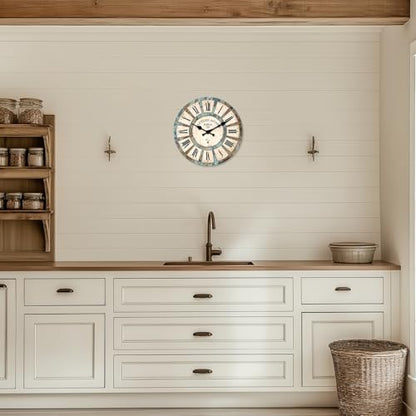 Retro Rustic Wooden Wall Clocks for Living Room 16 Inch - color: Blue1, size: 16 Inch