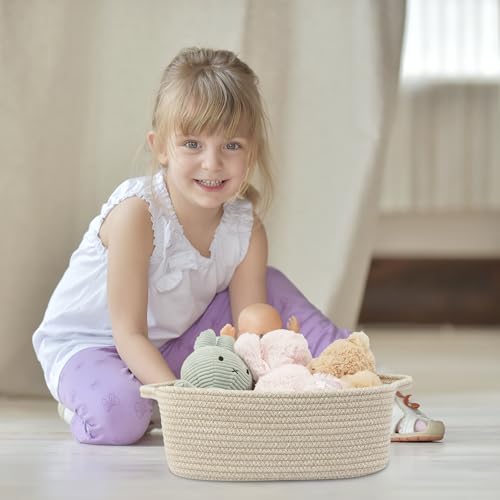 XUANGUO Medium Woven Cotton Rope Storage Basket with Handles, Oatmeal - color: Oatmeal