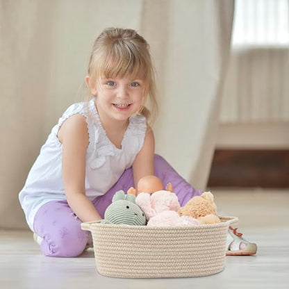 XUANGUO Medium Woven Cotton Rope Storage Basket with Handles, Oatmeal - color: Oatmeal